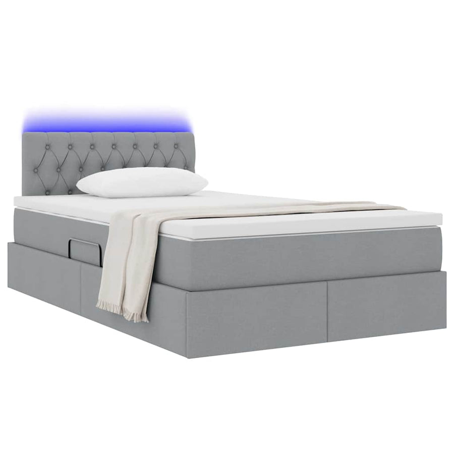 Bed met LED -striplichten Lichtgrijs 120 x 200 cm Stof