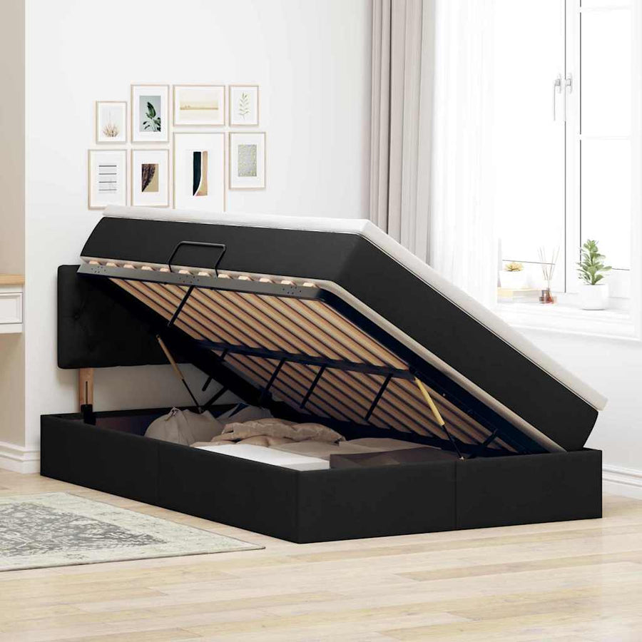 Bed met LED -striplichten met opslag Zwart 120 x 200 cm Stof