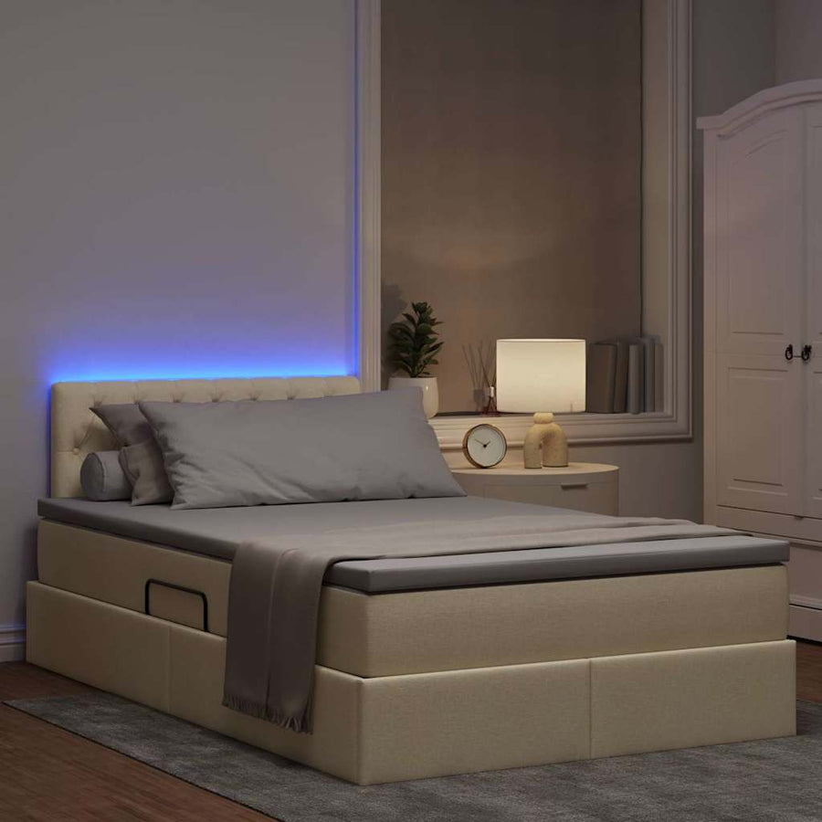 Bed met LED -striplichten met opslag Crème 120 x 200 cm Stof