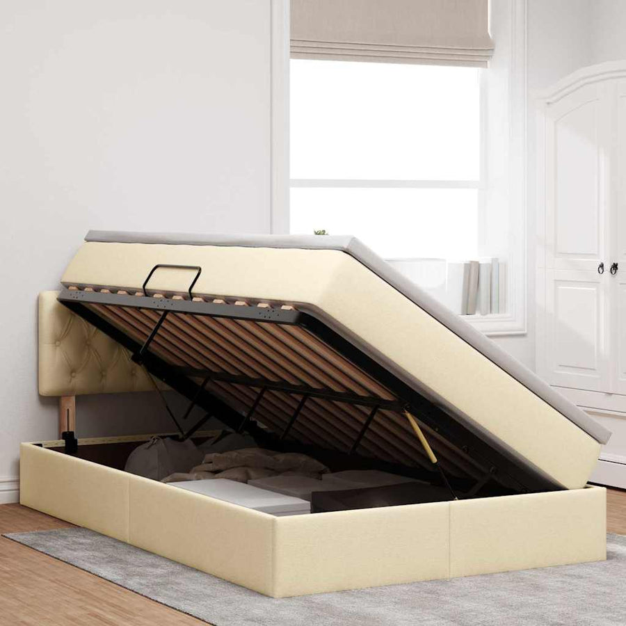 Bed met LED -striplichten met opslag Crème 120 x 200 cm Stof
