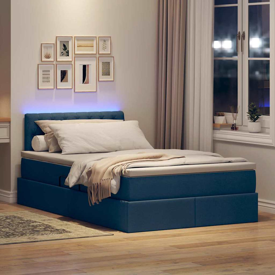 Bed met LED -striplichten met opslag Blauw 120 x 200 cm Stof