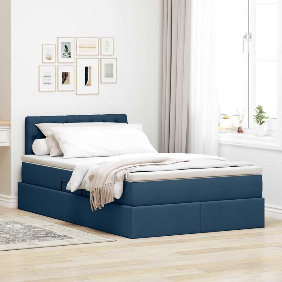 Bed met LED -striplichten met opslag Blauw 120 x 200 cm Stof