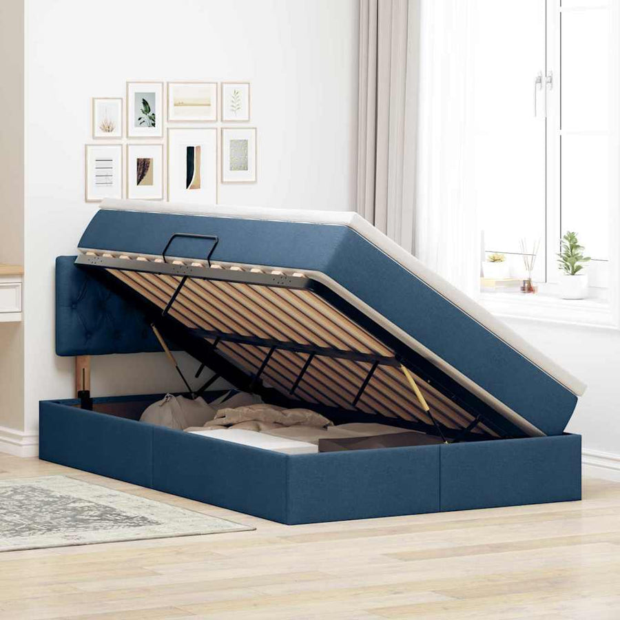 Bed met LED -striplichten met opslag Blauw 120 x 200 cm Stof