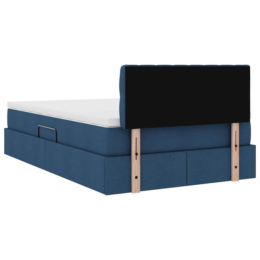 Bed met LED -striplichten met opslag Blauw 120 x 200 cm Stof