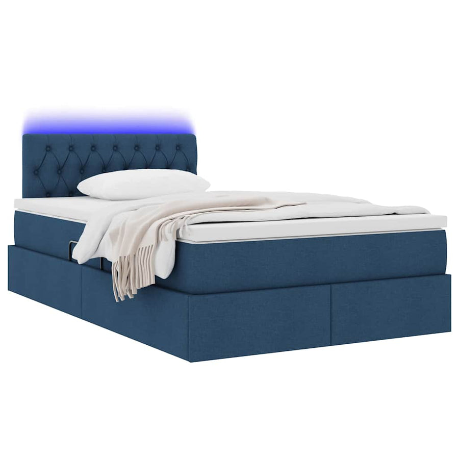 Bed met LED -striplichten met opslag Blauw 120 x 200 cm Stof