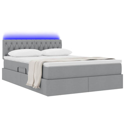 Bed met LED -striplichten Lichtgrijs 140 x 190 cm Stof