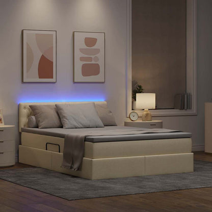 Bed met LED -striplichten met opslag Crème 140 x 190 cm Stof
