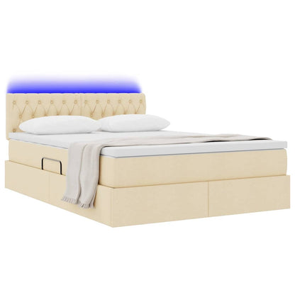 Bed met LED -striplichten met opslag Crème 140 x 190 cm Stof