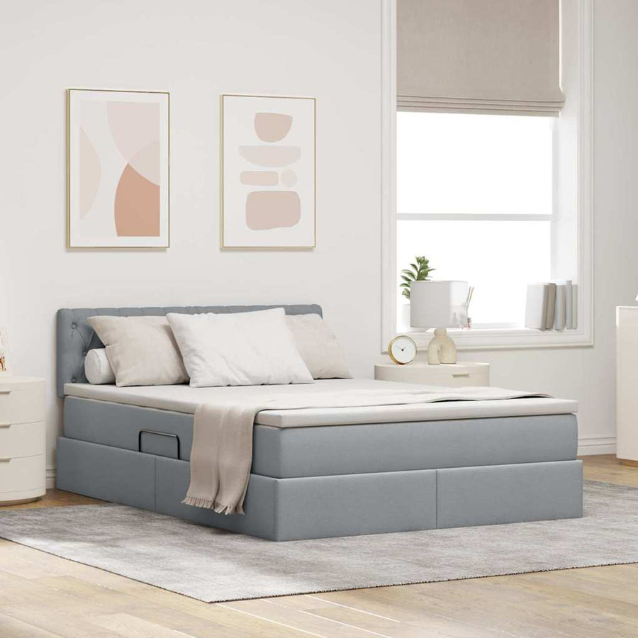 Bed met LED -striplichten Lichtgrijs 140 x 200 cm Stof