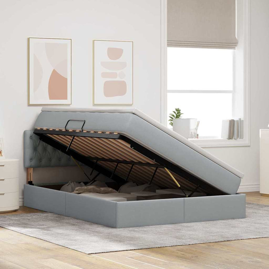 Bed met LED -striplichten Lichtgrijs 140 x 200 cm Stof