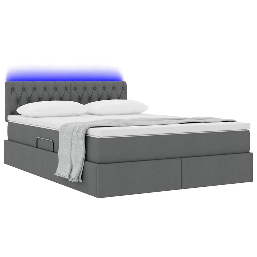 Bed met LED -striplichten Donkergrijs 140 x 200 cm Stof