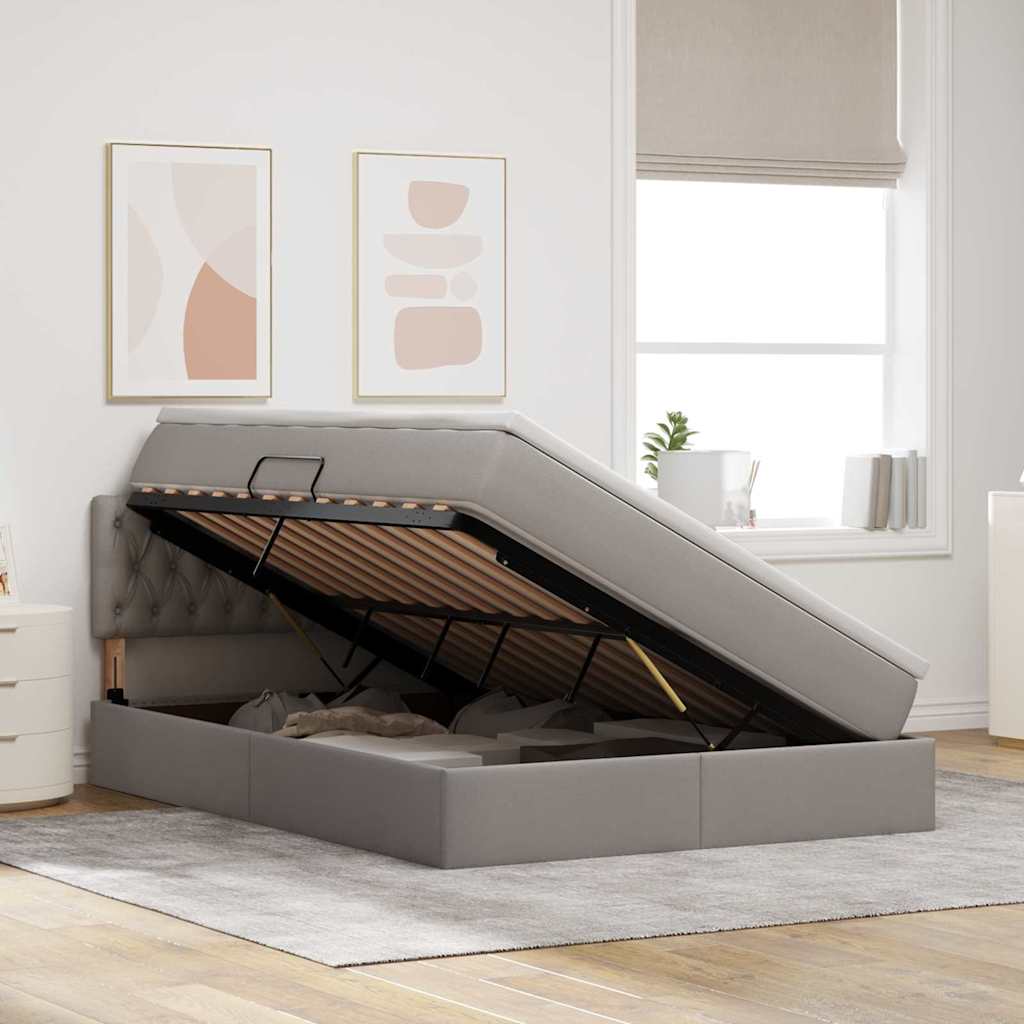Bed met LED -striplichten met opslag Taupe 140 x 200 cm Stof