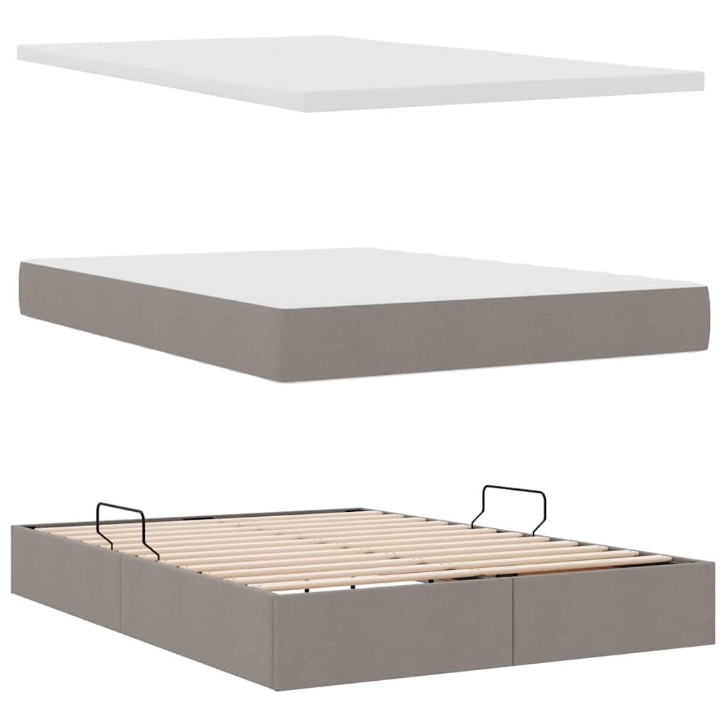 Bed met LED -striplichten met opslag Taupe 140 x 200 cm Stof