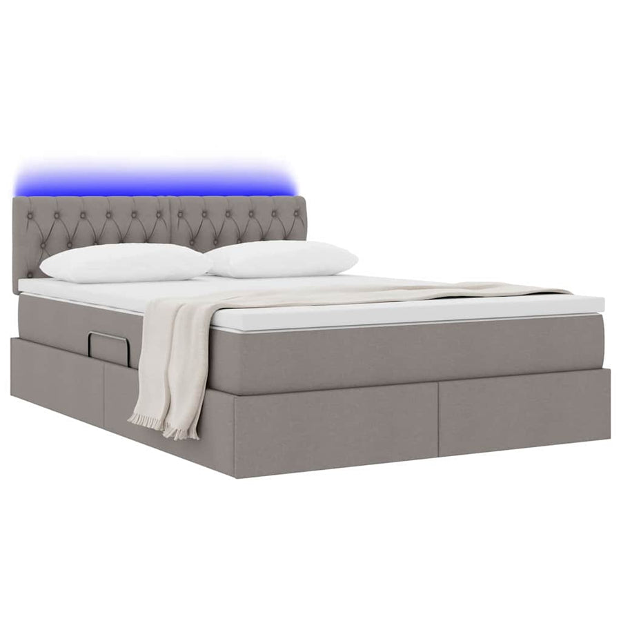 Bed met LED -striplichten met opslag Taupe 140 x 200 cm Stof