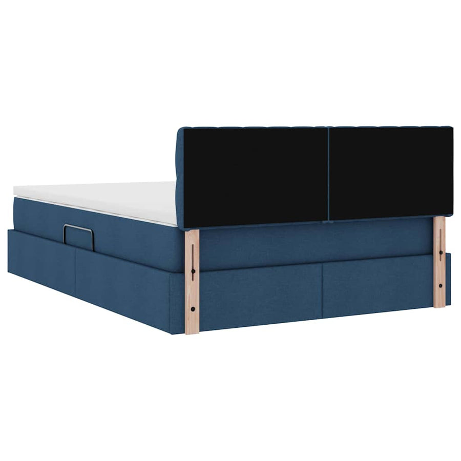 Bed met LED -striplichten met opslag Blauw 140 x 200 cm Stof