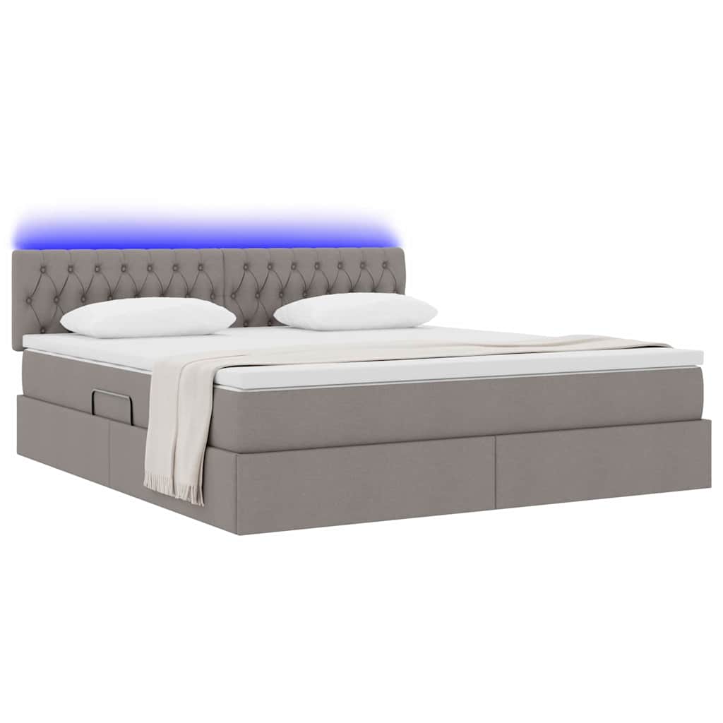 Bed met LED -striplichten met opslag Taupe 160 x 200 cm Stof