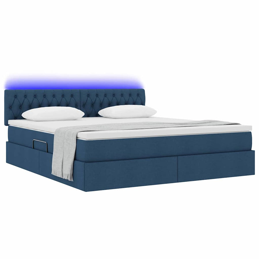 Bed met LED -striplichten met opslag Blauw 160 x 200 cm Stof