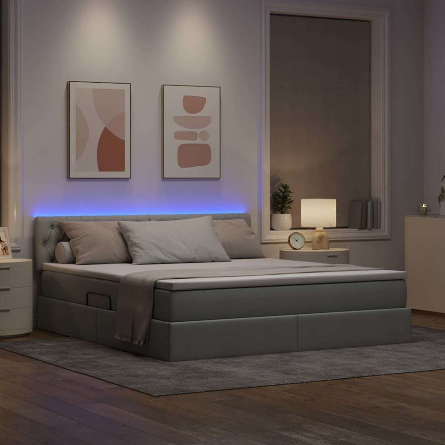 Bed met LED -striplichten Lichtgrijs 180 x 200 cm Stof