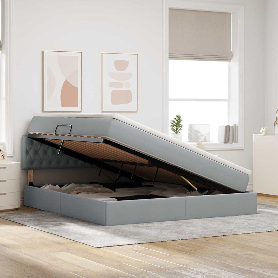 Bed met LED -striplichten Lichtgrijs 180 x 200 cm Stof