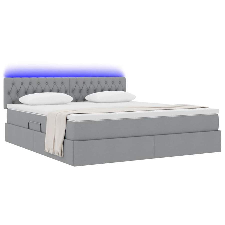 Bed met LED -striplichten Lichtgrijs 180 x 200 cm Stof