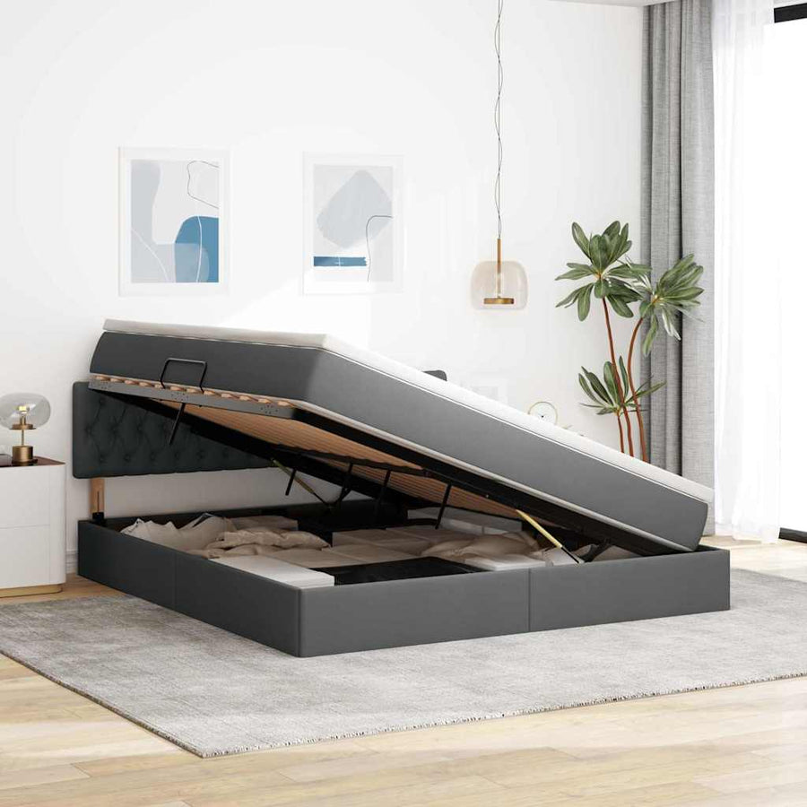 Bed met LED -striplichten Donkergrijs 180 x 200 cm Stof