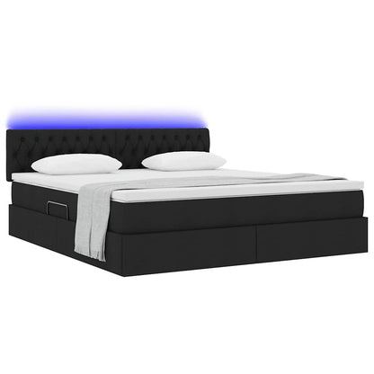 Bed met LED -striplichten met opslag Zwart 180 x 200 cm Stof