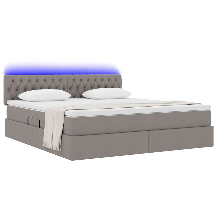Bed met LED -striplichten met opslag Taupe 180 x 200 cm Stof