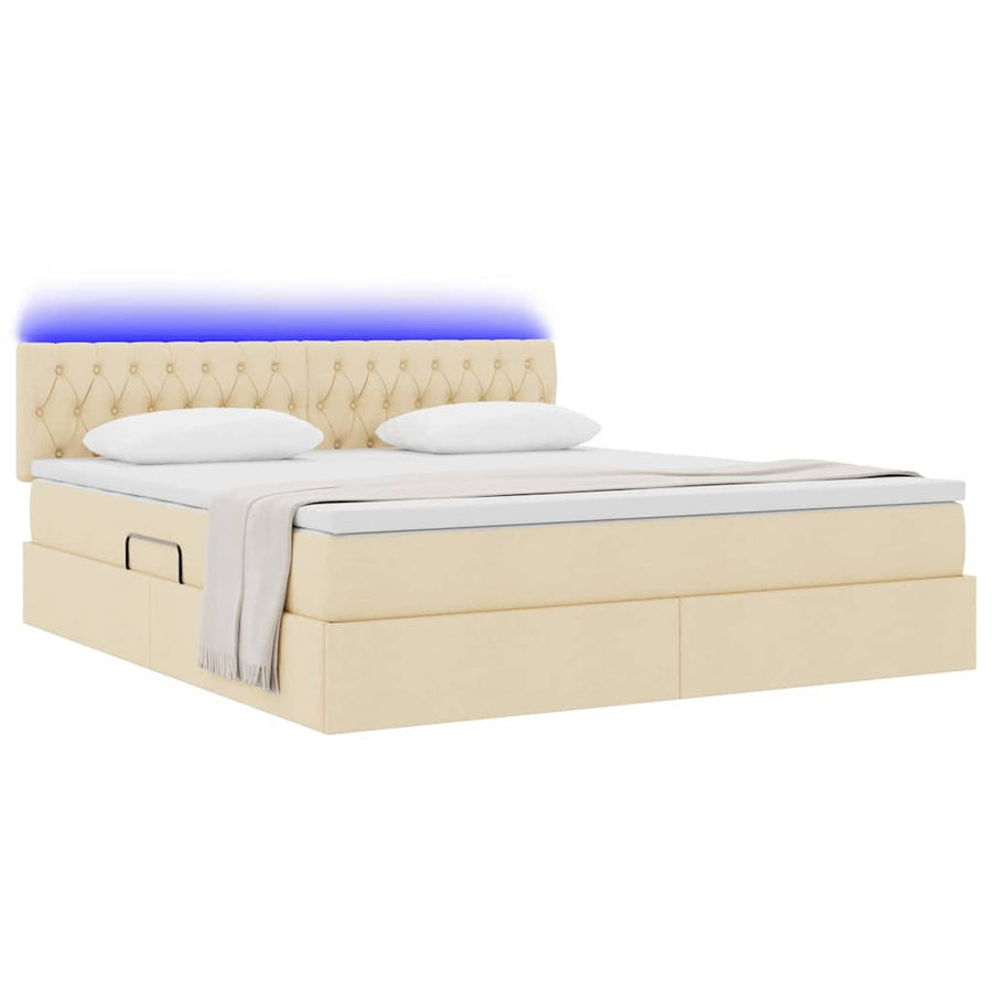 Bed met LED -striplichten met opslag Crème 180 x 200 cm Stof