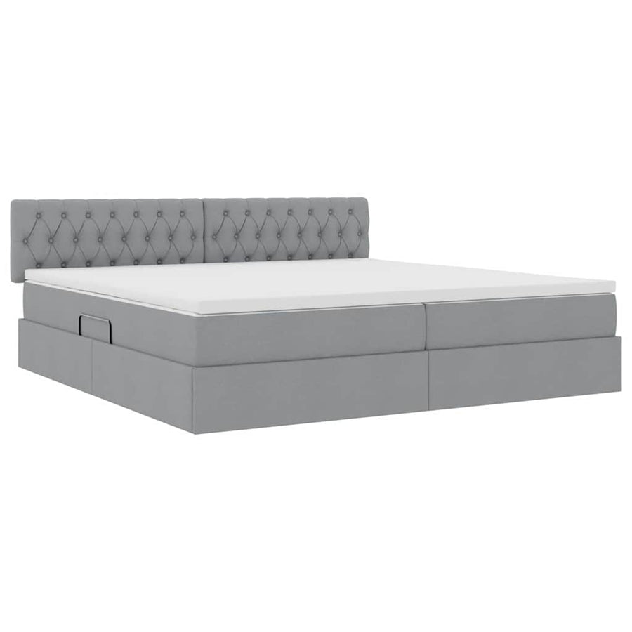 Bed met LED -striplichten Lichtgrijs 200 x 200 cm Stof