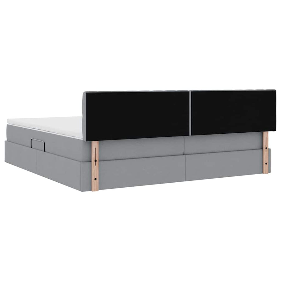 Bed met LED -striplichten Lichtgrijs 200 x 200 cm Stof