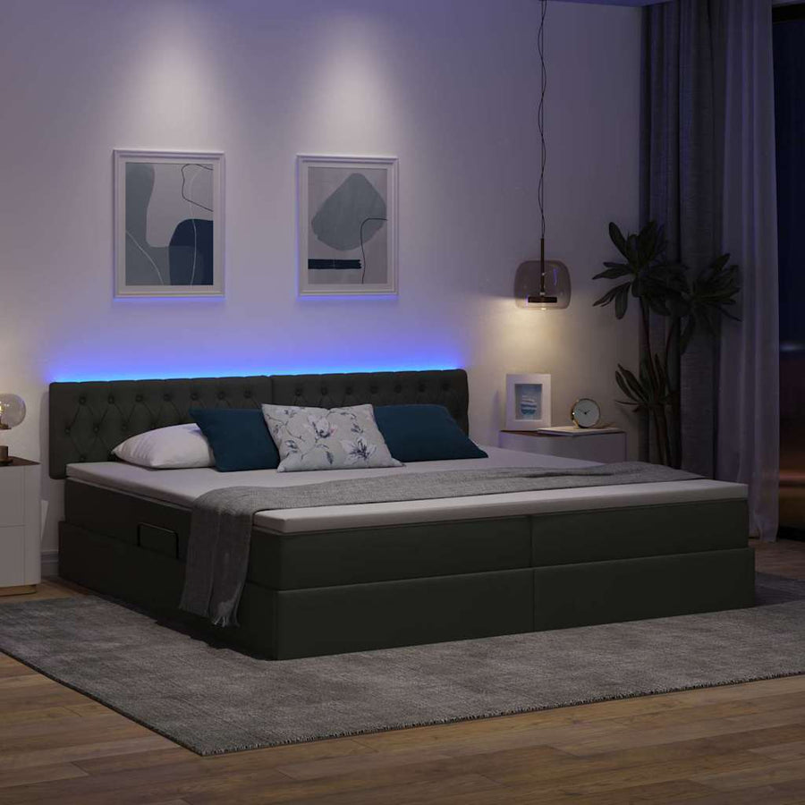Bed met LED -striplichten Donkergrijs 200 x 200 cm Stof