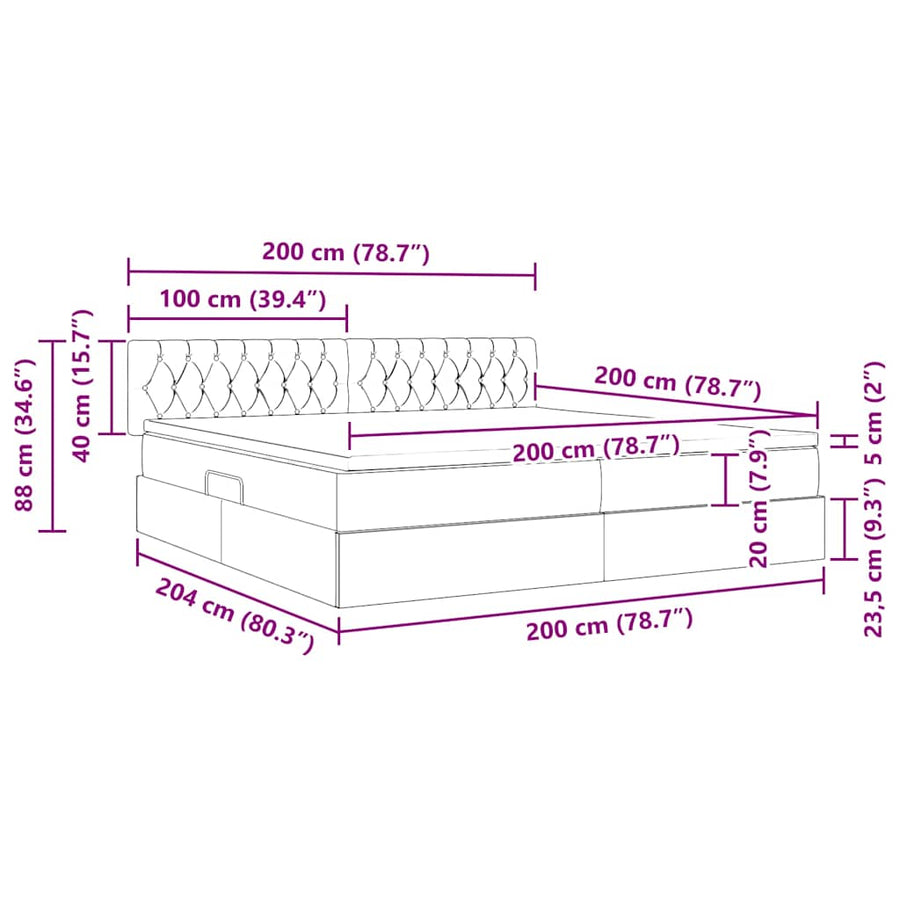 Bed met LED -striplichten Donkergrijs 200 x 200 cm Stof