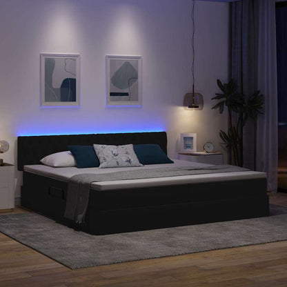 Bed met LED -striplichten met opslag Zwart 200 x 200 cm Stof