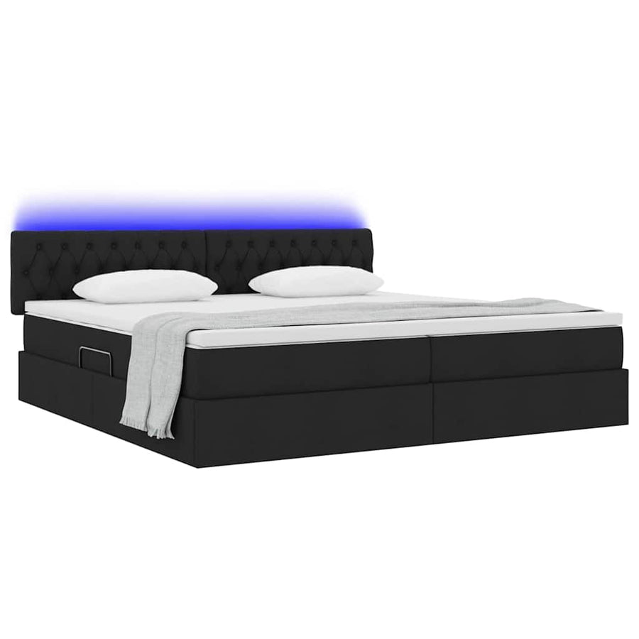 Bed met LED -striplichten met opslag Zwart 200 x 200 cm Stof