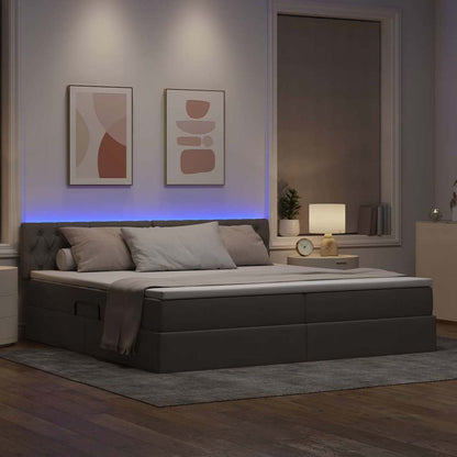 Bed met LED -striplichten met opslag Taupe 200 x 200 cm Stof