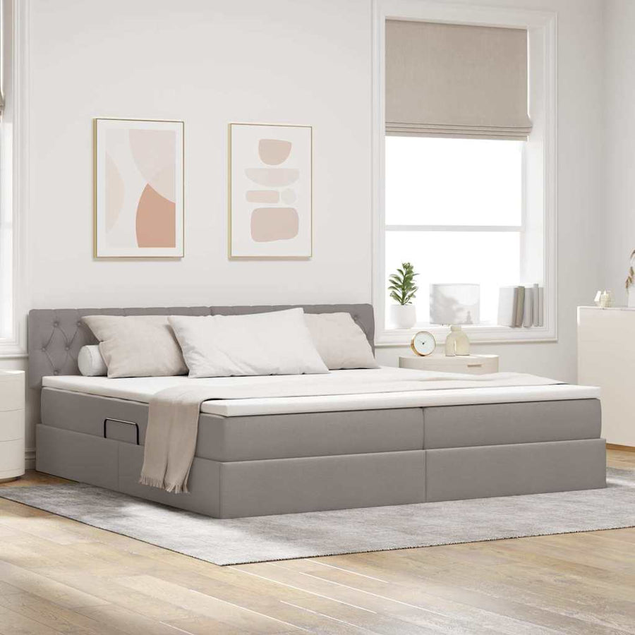 Bed met LED -striplichten met opslag Taupe 200 x 200 cm Stof