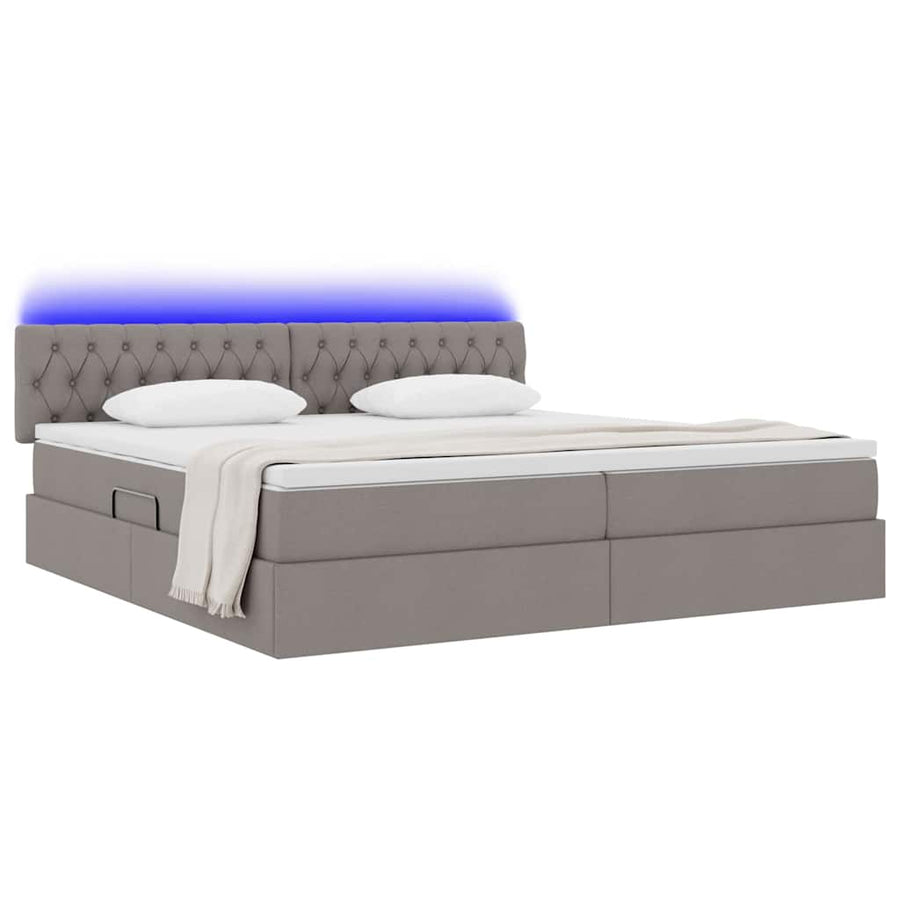 Bed met LED -striplichten met opslag Taupe 200 x 200 cm Stof