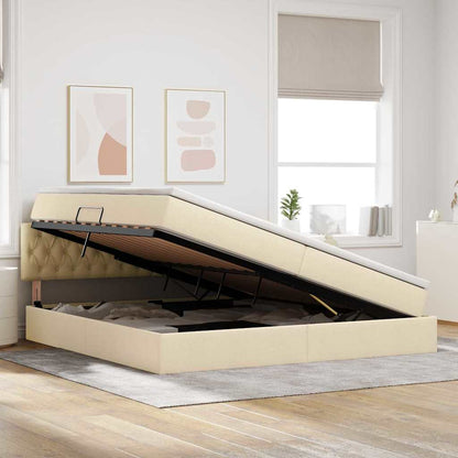 Opbergbed met LED met matras met LED Crème 200 x 200 cm Stof