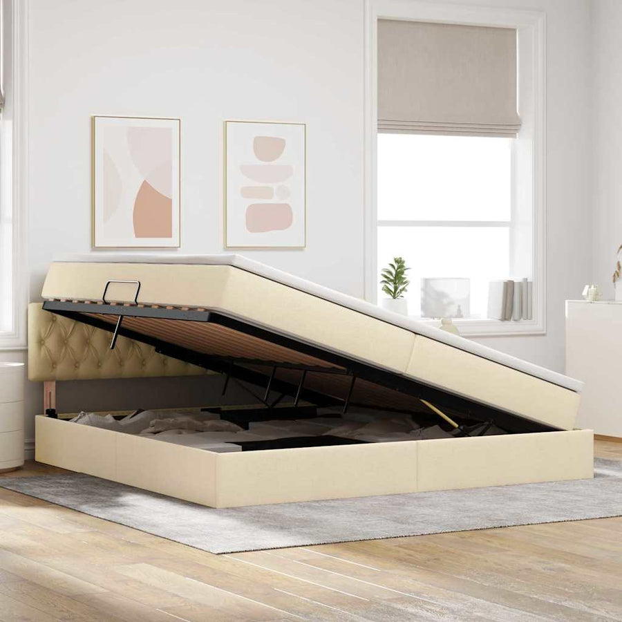 Opbergbed met LED met matras met LED Crème 200 x 200 cm Stof