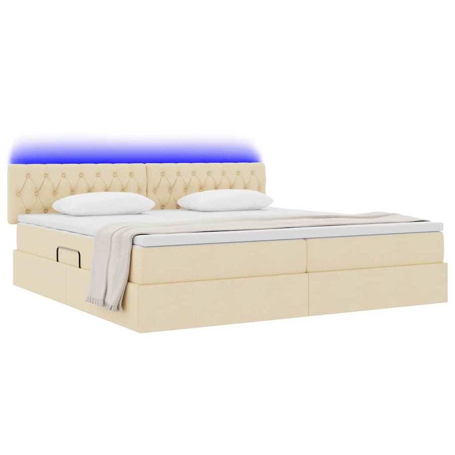 Opbergbed met LED met matras met LED Crème 200 x 200 cm Stof