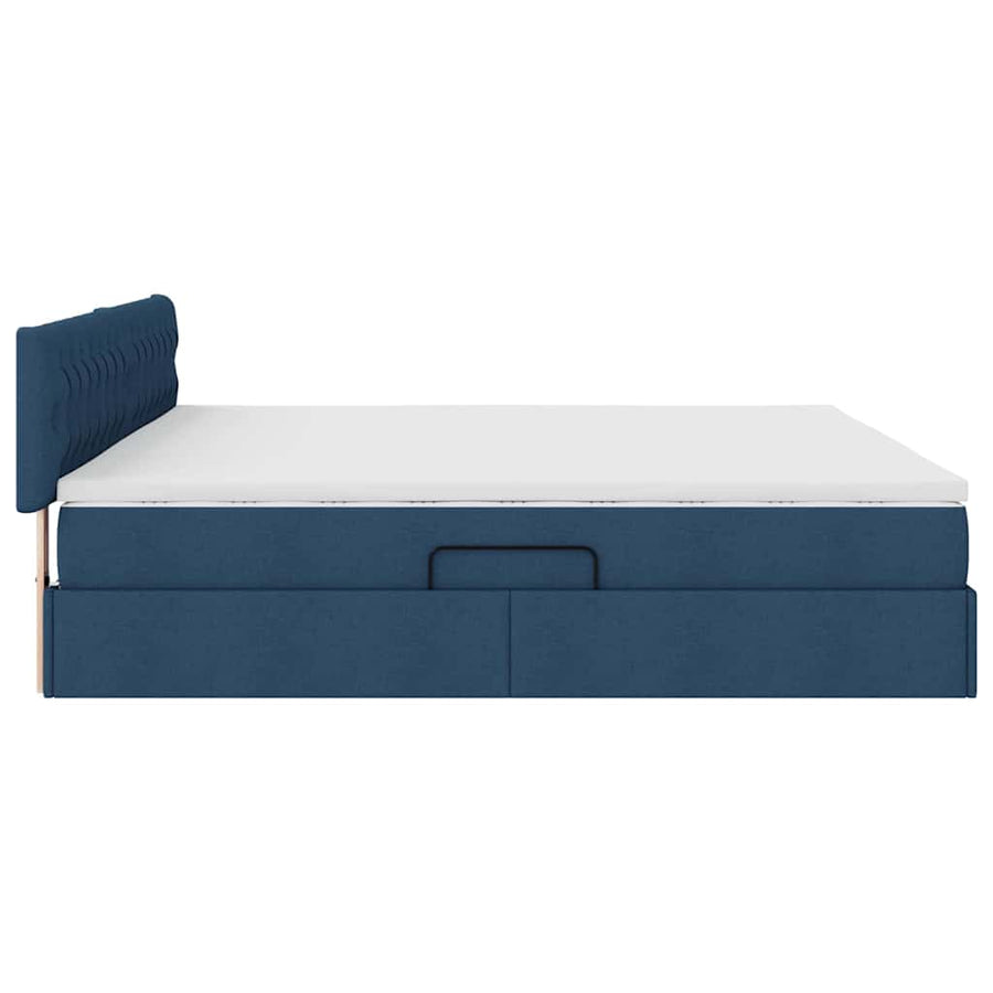 Bed met LED -striplichten met opslag Blauw 200 x 200 cm Stof