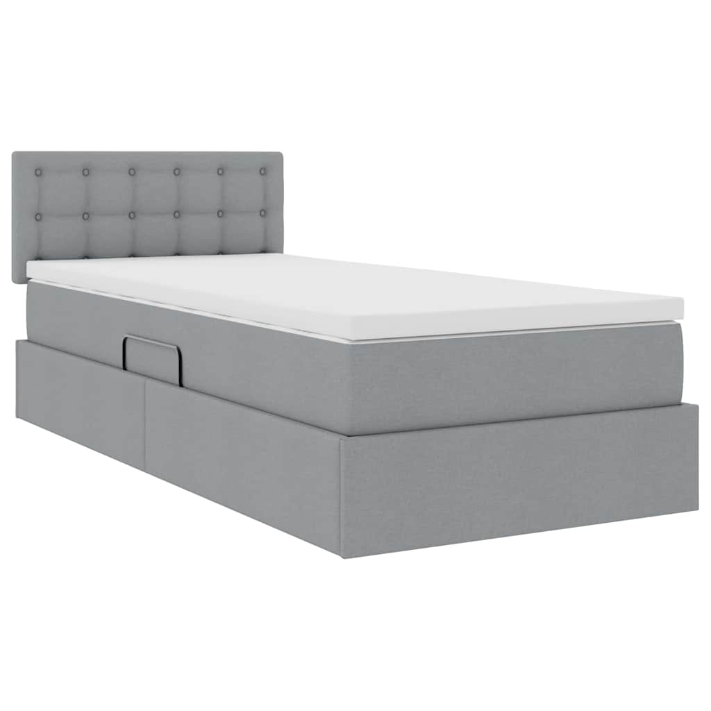 Opbergbed met LED met matras Lichtgrijs 90 x 190 cm Stof