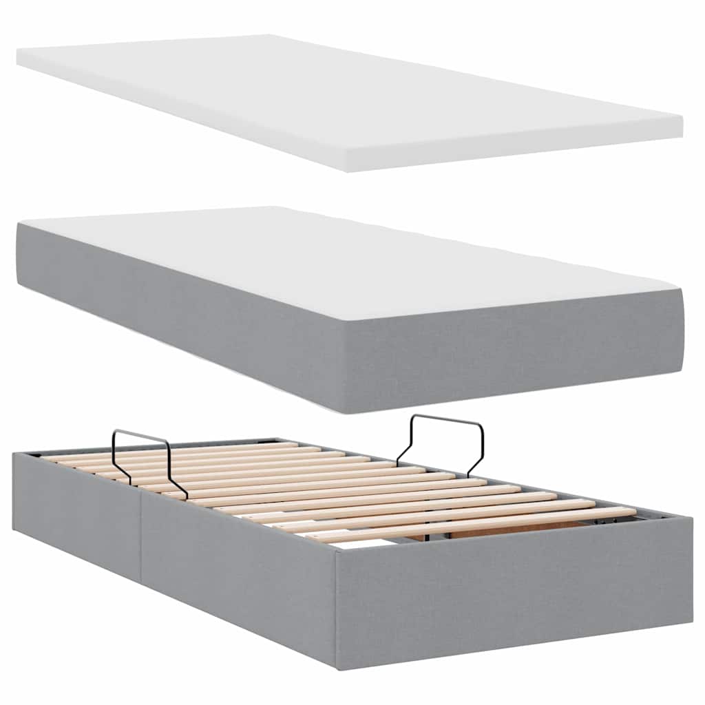 Opbergbed met LED met matras Lichtgrijs 90 x 190 cm Stof