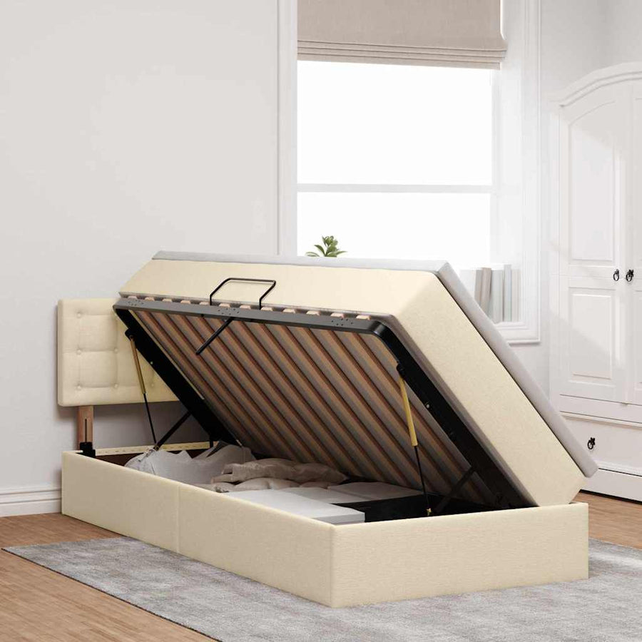 Opbergbed met LED met matras met LED Crème 90 x 190 cm Stof