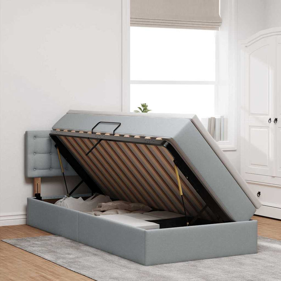 Opbergbed met LED met matras Lichtgrijs 90 x 200 cm Stof