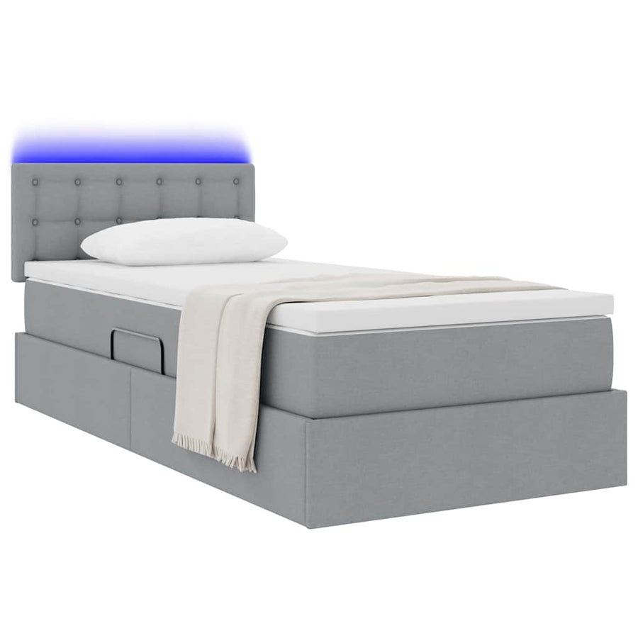Opbergbed met LED met matras Lichtgrijs 90 x 200 cm Stof