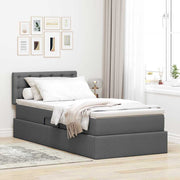 Opbergbed 90x200 cm donkergrijs stof met LED