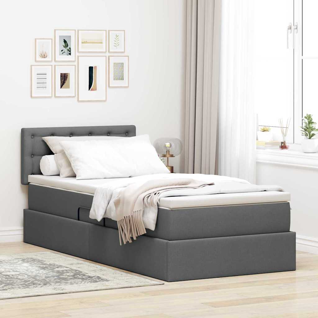 Opbergbed met LED met matras Donkergrijs 90 x 200 cm Stof