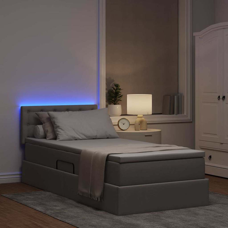Opbergbed met LED met matras met LED Taupe 90 x 200 cm Stof