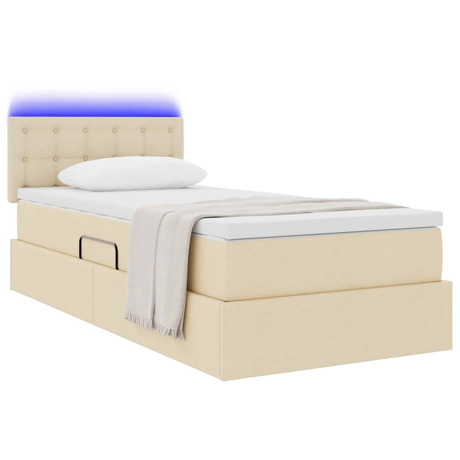 Opbergbed met LED met matras met LED Crème 90 x 200 cm Stof